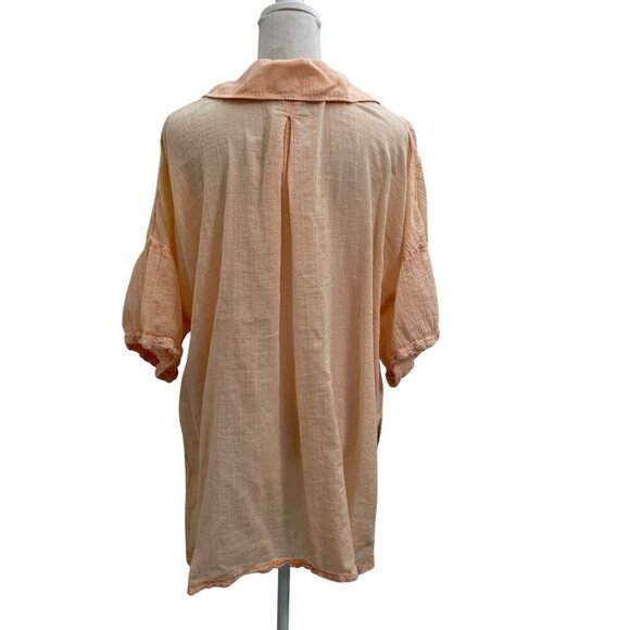 Free People Oversized Gauze Slub Cotton Lightweight Button Down Shirt Pink Small - Picture 5 of 7